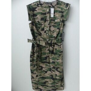New York & Company Camo Utility Dress Sz Small NWT Belted Shirt